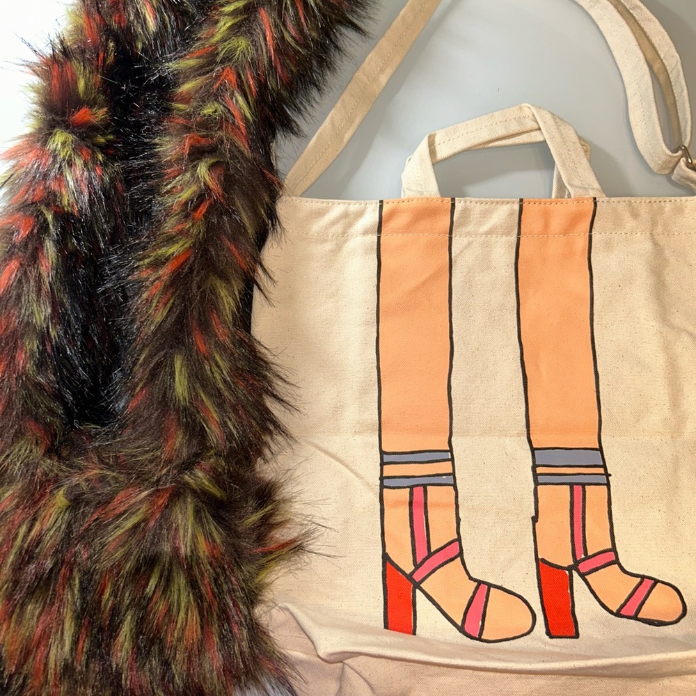 Urban Outfitters Cream Canvas Tote with Red & Pink Heel Graphic